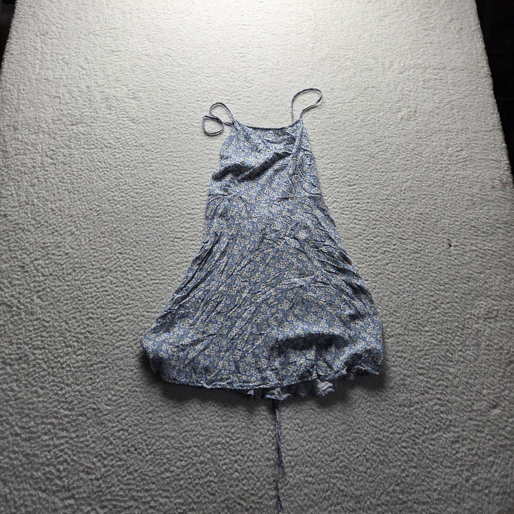 Forever 21 Dress Womens Small Blue Floral Sleeveless Scoop Neck Lace Up Short
